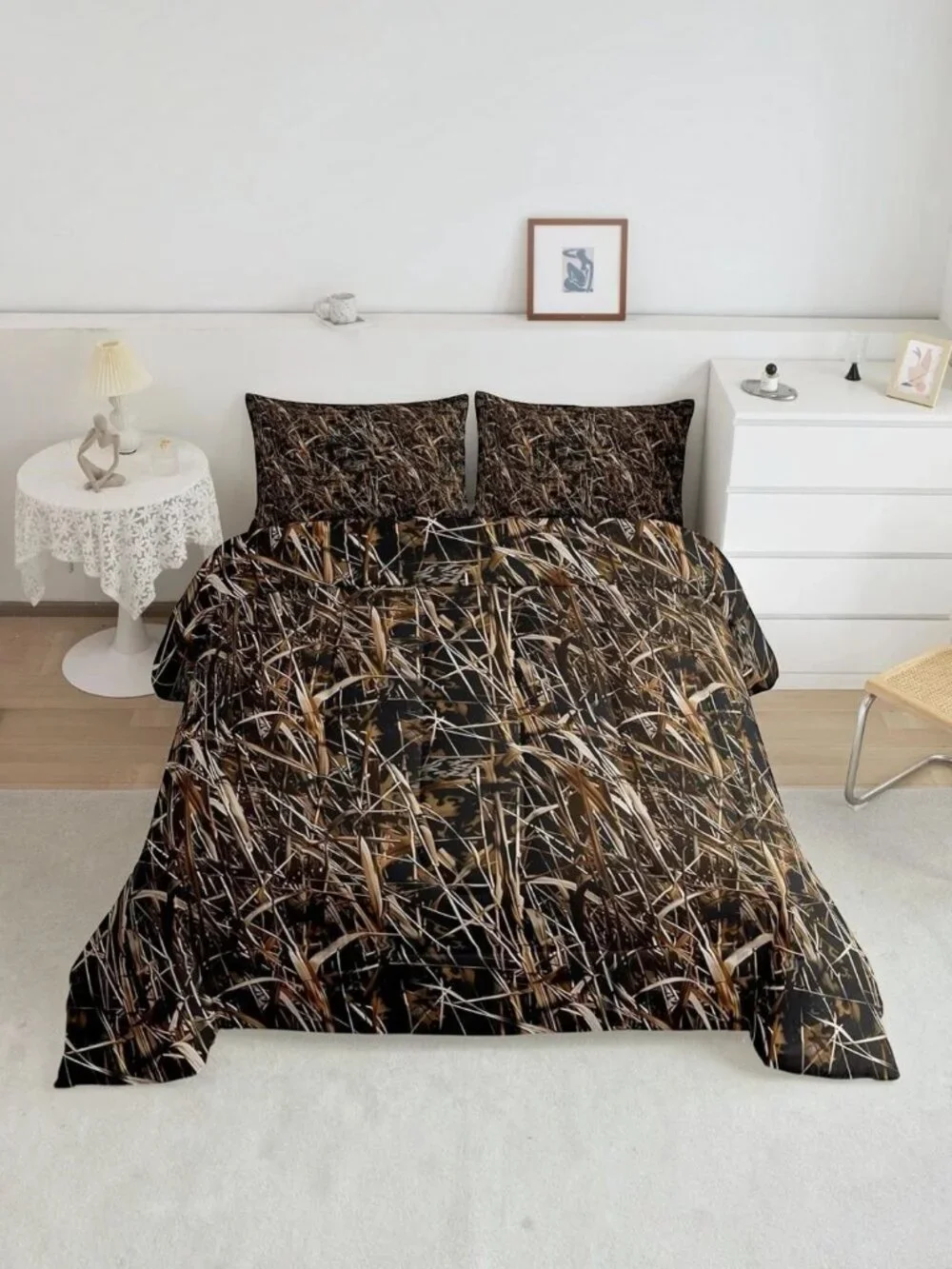 Camouflage Bedding Set King Size Comforter Set Marsh Duck Grass Camo